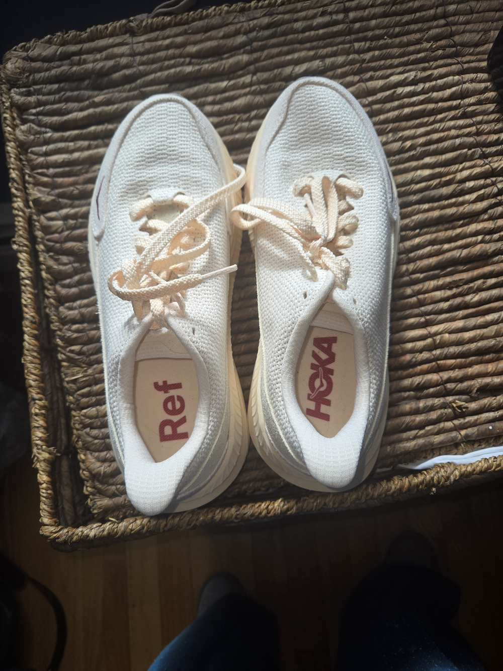 Hoka Lightweight Neutral Runner in Cream with Blush Laces